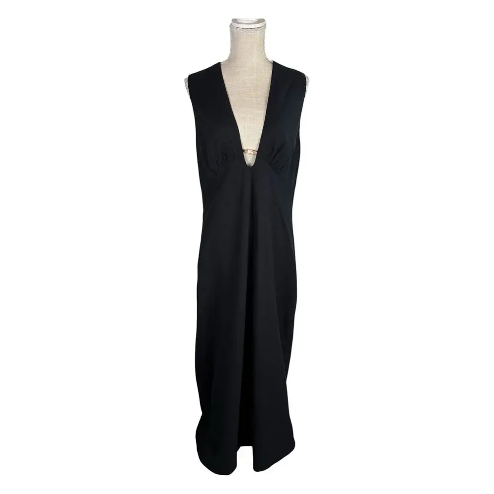NWOT Abercrombie & Fitch Beaded Plunge Linen Cotton Maxi Dress Womens Large Tall